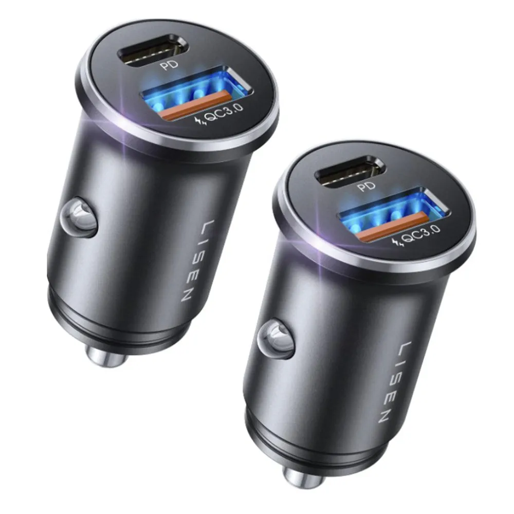 Caricabatterie Auto Lisen, 51W, 3A, 1 x USB-A - 1 x USB-C, Set 2 pezzi, Nero YL0223080037 - immagine 1