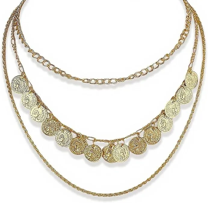 Collana Pirata, Collana Pirata Donna, Vintage Collana Oro, Collanass da Piratas per Donne e Ragazze, Collane Oro Donnas, Collana a Strati, Accessori Piratas Donnas, per Carnevale, Halloween (Oro B) - immagine 1