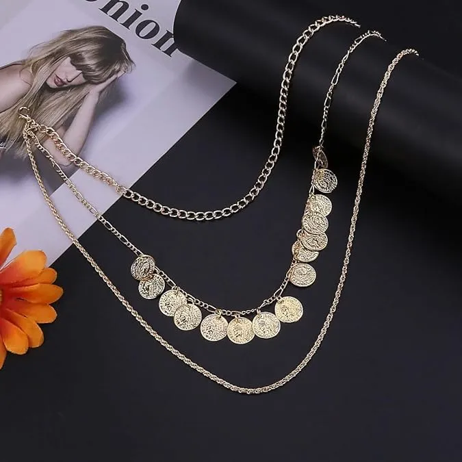 Collana Pirata, Collana Pirata Donna, Vintage Collana Oro, Collanass da Piratas per Donne e Ragazze, Collane Oro Donnas, Collana a Strati, Accessori Piratas Donnas, per Carnevale, Halloween (Oro B) - immagine 3