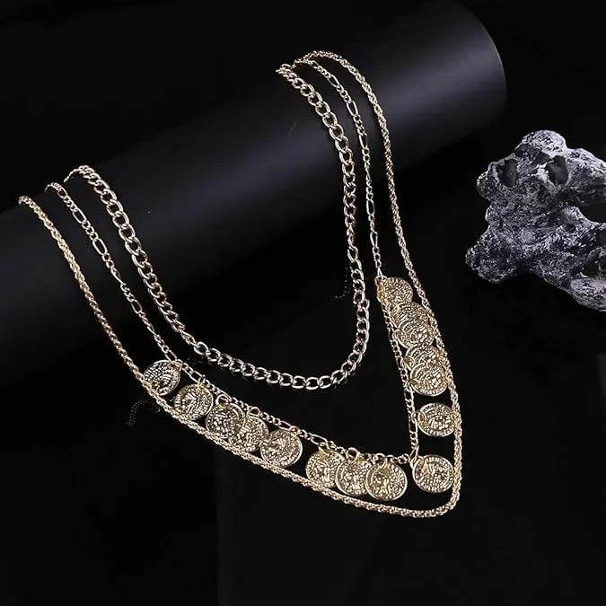 Collana Pirata, Collana Pirata Donna, Vintage Collana Oro, Collanass da Piratas per Donne e Ragazze, Collane Oro Donnas, Collana a Strati, Accessori Piratas Donnas, per Carnevale, Halloween (Oro B) - immagine 4