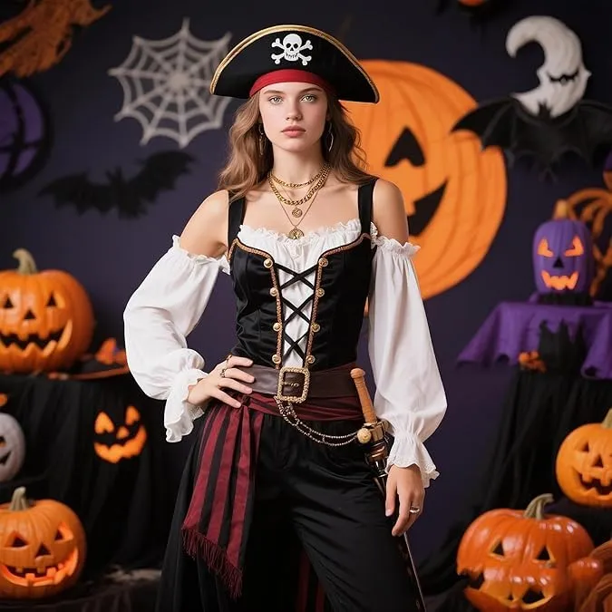 Collana Pirata, Collana Pirata Donna, Vintage Collana Oro, Collanass da Piratas per Donne e Ragazze, Collane Oro Donnas, Collana a Strati, Accessori Piratas Donnas, per Carnevale, Halloween (Oro A) - immagine 4