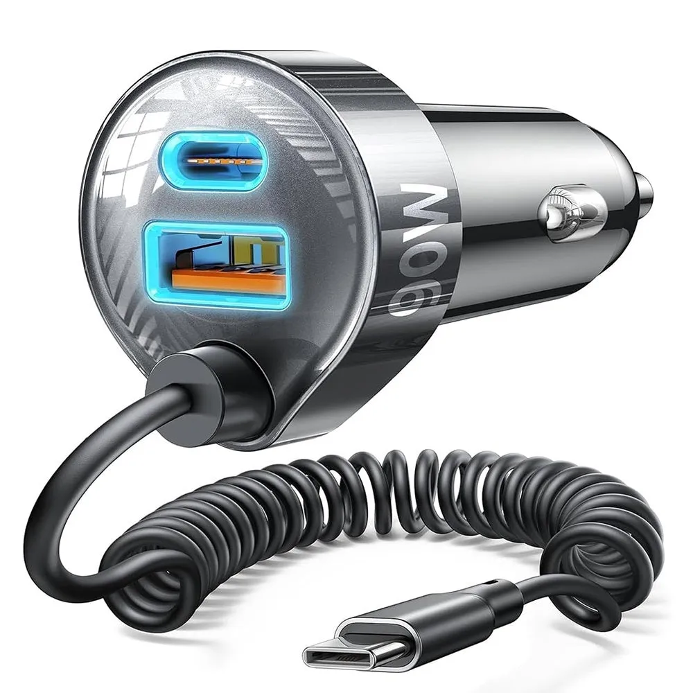 Caricabatterie Auto con Cavo USB-C Lisen, 90W, 3A, 1 x USB-A - 1 x USB-C, Nero YL0223120020 - immagine 1
