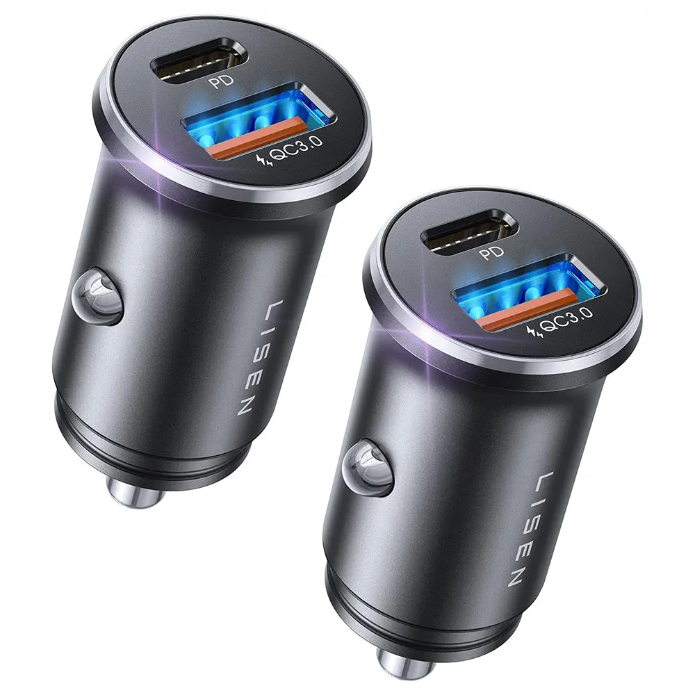 Caricabatterie Auto Lisen, 36W, 3A, 1 x USB-A - 1 x USB-C, Set 2 pezzi, Nero YL0223080038 - immagine 1