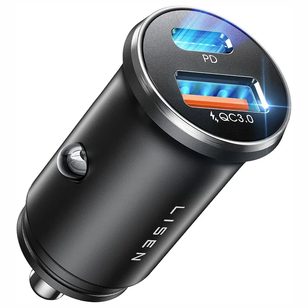 Caricabatterie Auto Lisen, 36W, 3A, 1 x USB-A - 1 x USB-C, Nero YL0223090002 - immagine 1