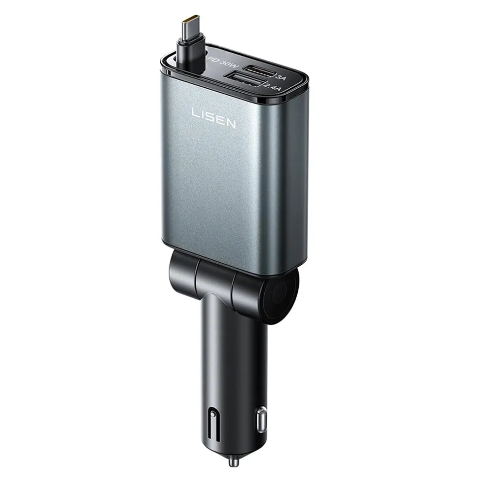 Caricabatterie Auto con Cavo USB-C Lisen, 57W, 3A, 1 x USB-A - 1 x USB-C, Nero YL0325010016 - immagine 1