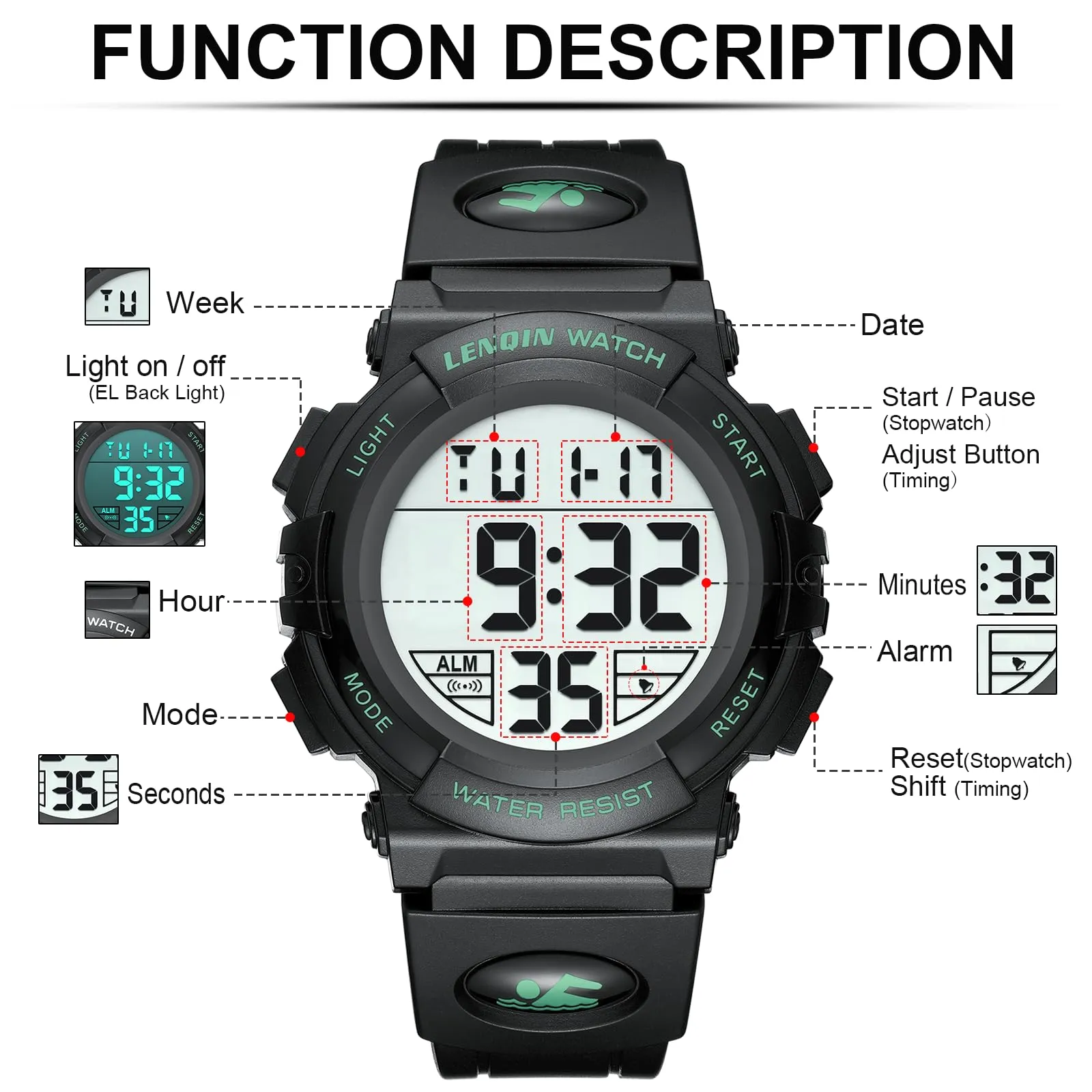 LN LENQIN Orologio Uomo Digitali Sportivo Impermeabile - immagine 6