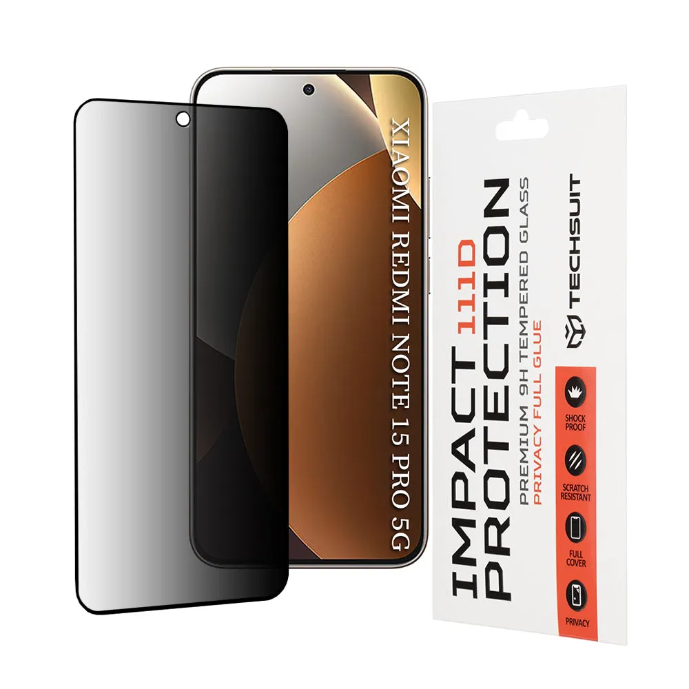 Pellicola Protettiva Schermo Privacy Techsuit per Xiaomi Redmi Note 15 Pro 5G, Vetro Temperato, Full Glue, 111D - immagine 1