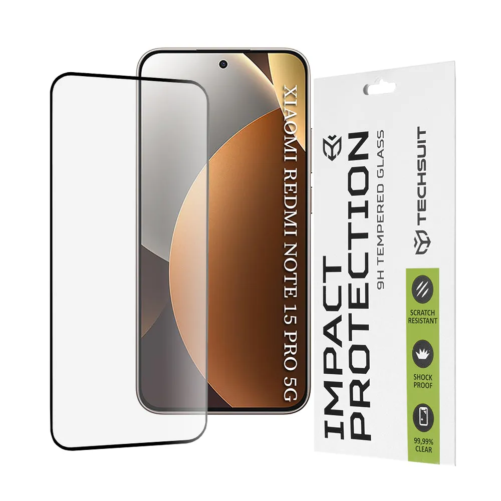 Pellicola protettiva schermo Techsuit per Xiaomi Redmi Note 15 Pro 5G, Vetro Temperato, Full Glue, 111D, Nera - immagine 1