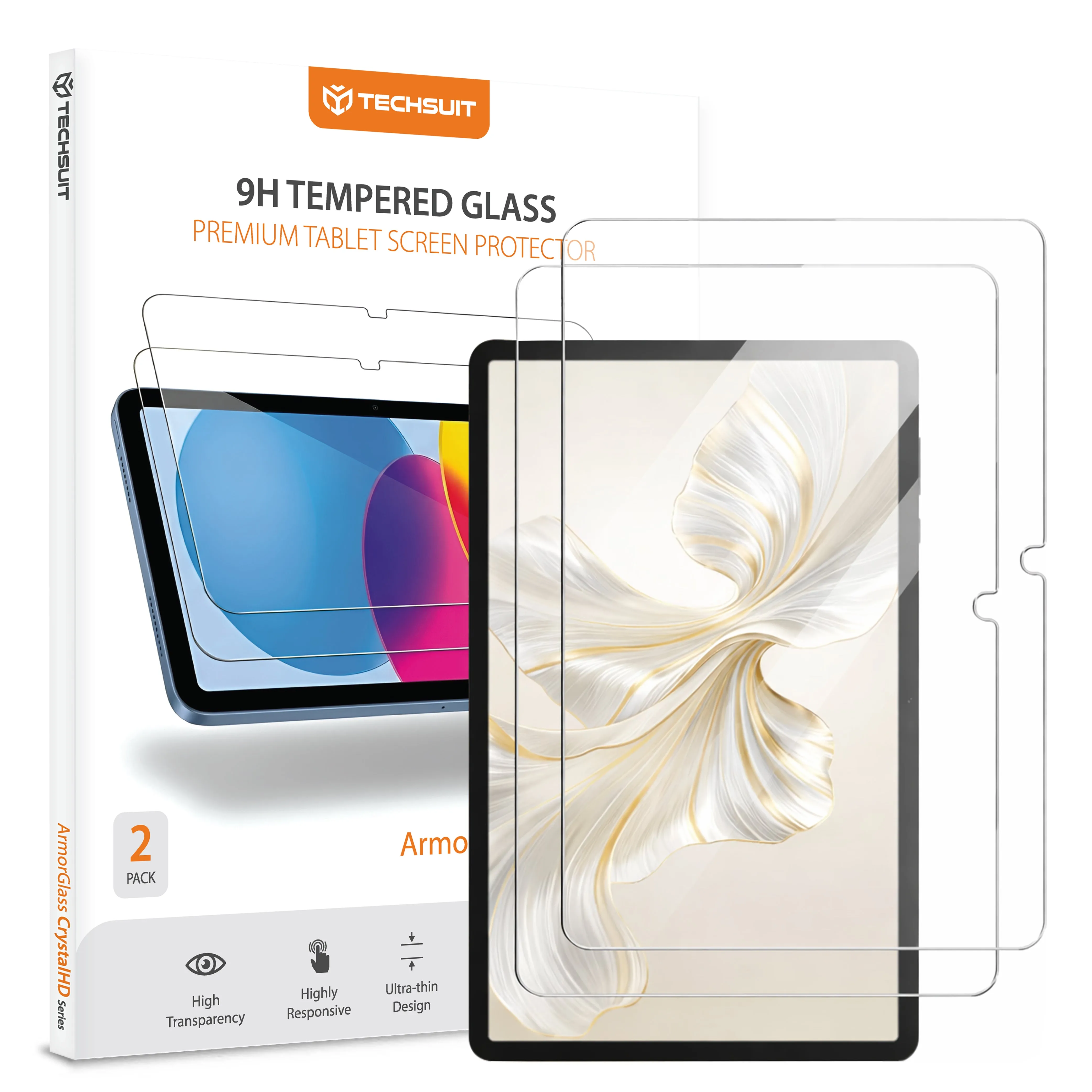 Pellicola protettiva schermo Techsuit ArmorGlass CrystalHD per Honor Pad 10 / 9, Vetro Temperato, Full Glue, Set 2 pezzi - immagine 1