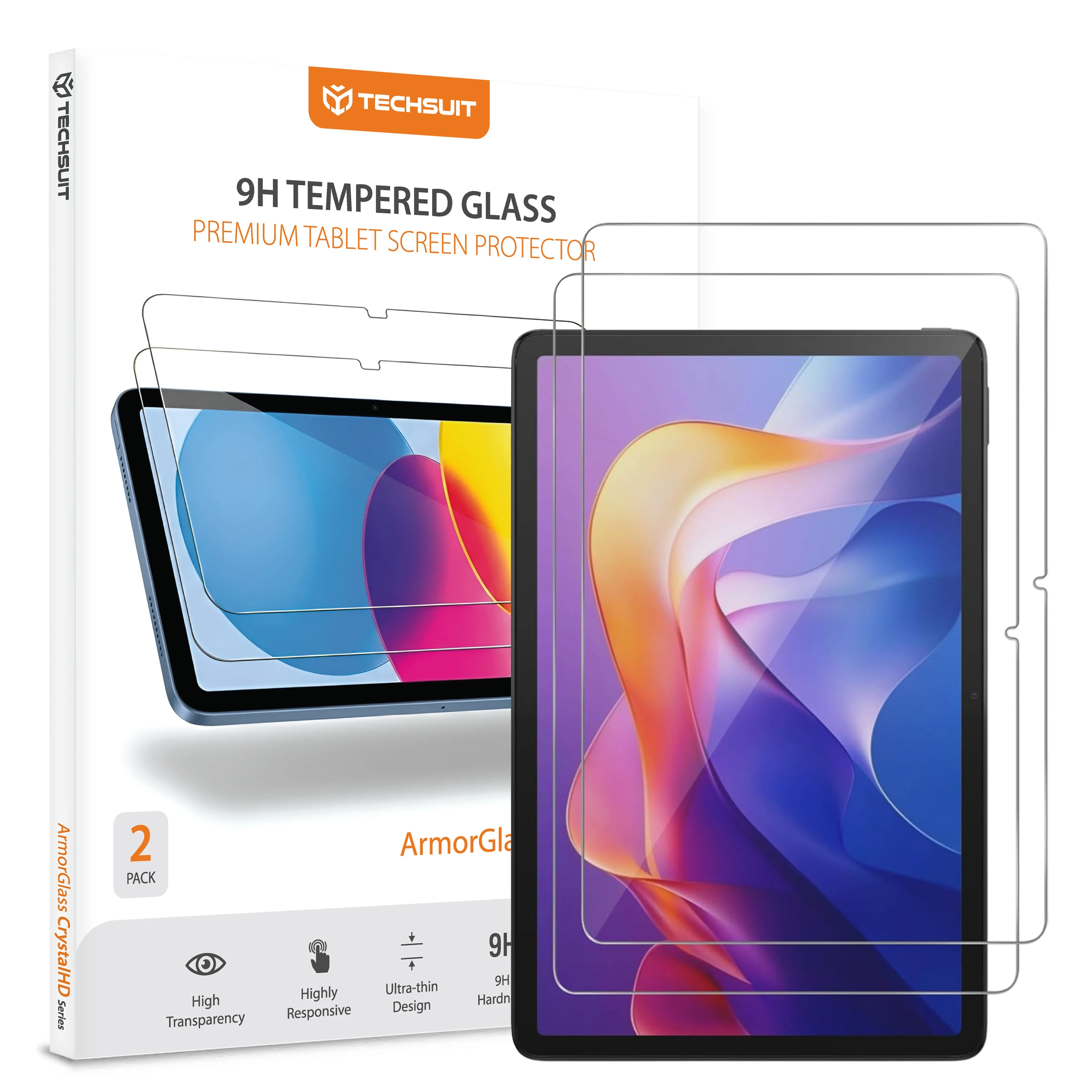 Pellicola protettiva schermo Techsuit ArmorGlass CrystalHD per Xiaomi Redmi Pad 2, Vetro Temperato, Full Glue, Set 2 pezzi - immagine 1
