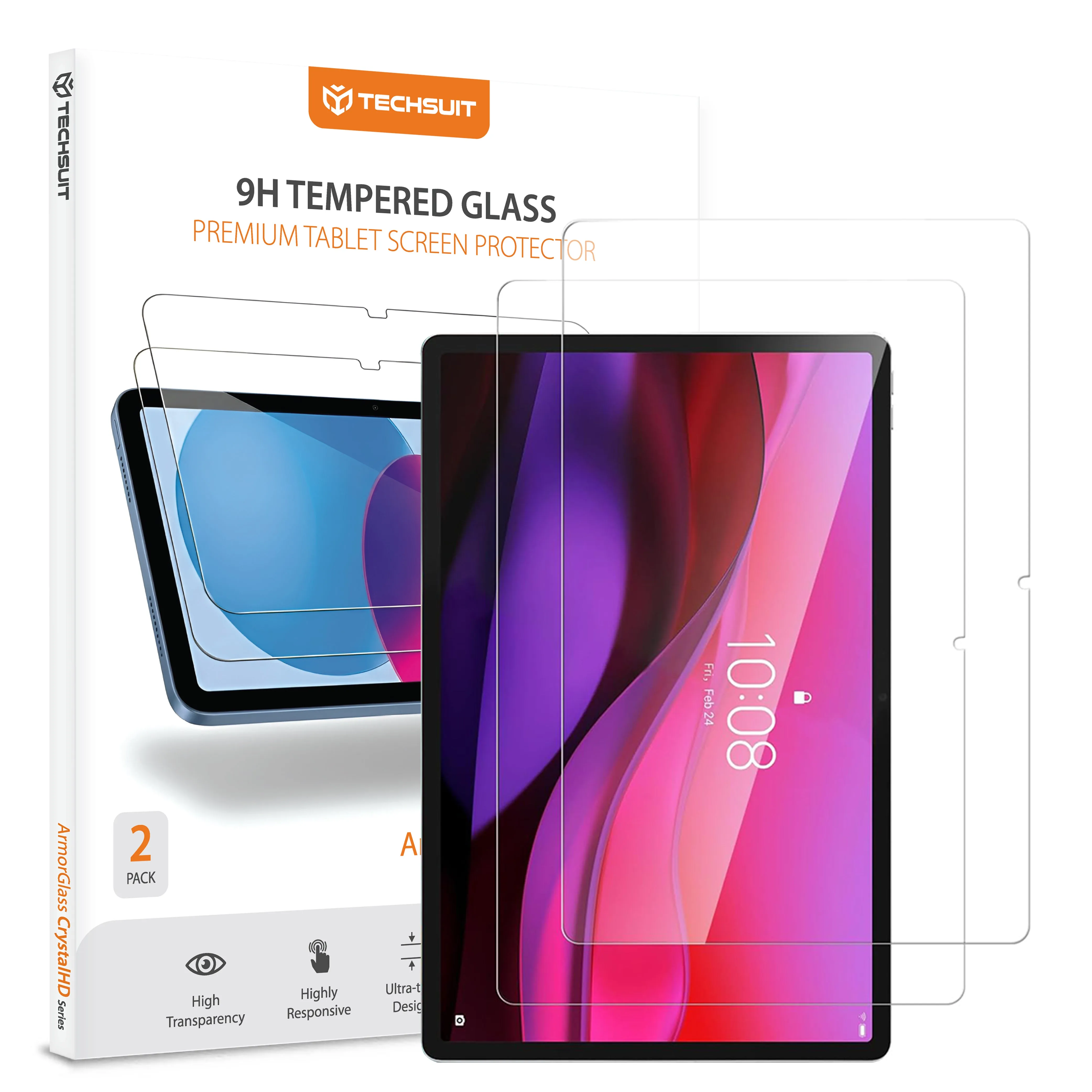 Pellicola protettiva schermo Techsuit ArmorGlass CrystalHD per Lenovo Yoga Tab Plus, Vetro Temperato, Full Glue, Set 2 pezzi - immagine 1