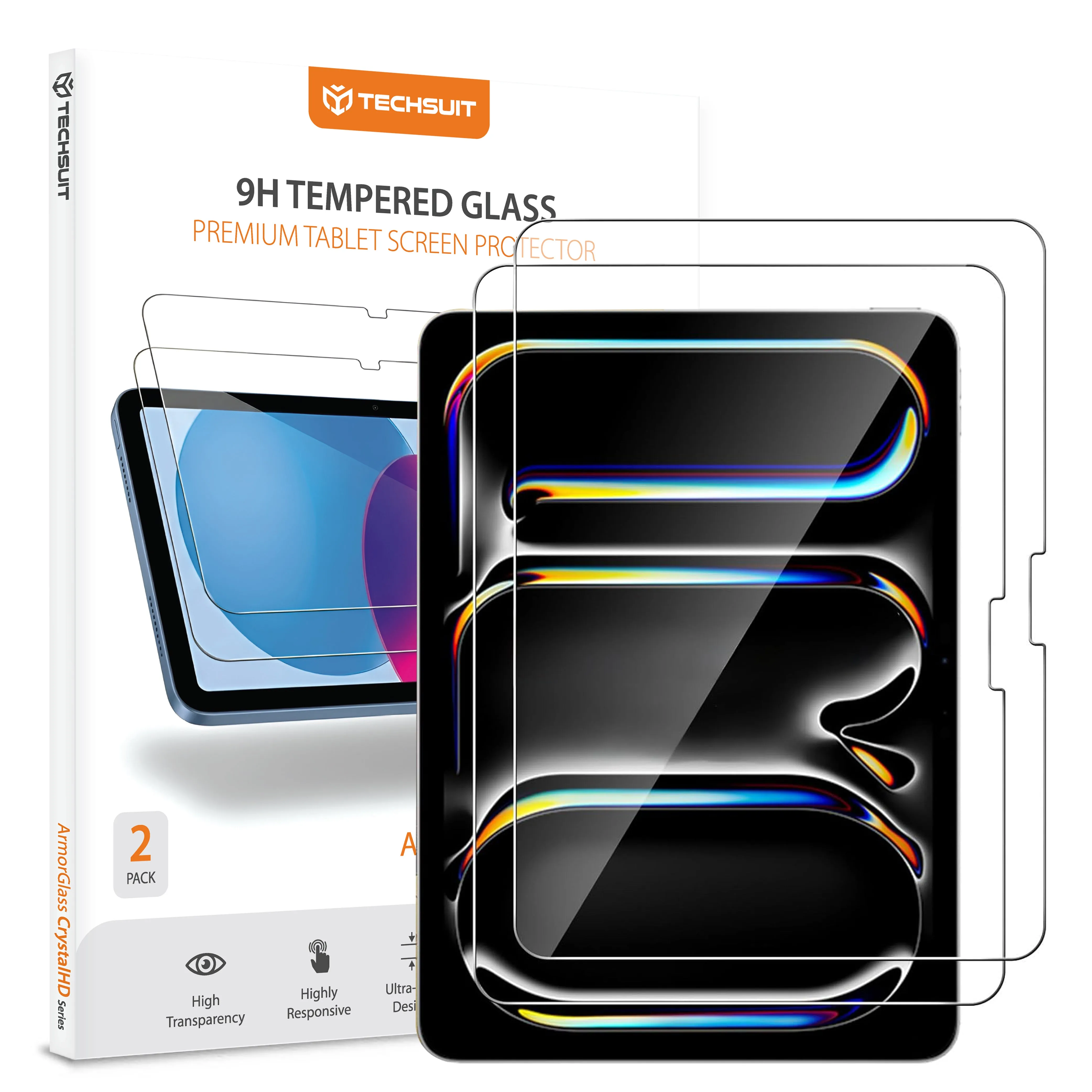 Pellicola protettiva schermo Techsuit ArmorGlass CrystalHD per Apple iPad Pro 11 (2024), Vetro Temperato, Full Glue, Set 2 pezzi - immagine 1