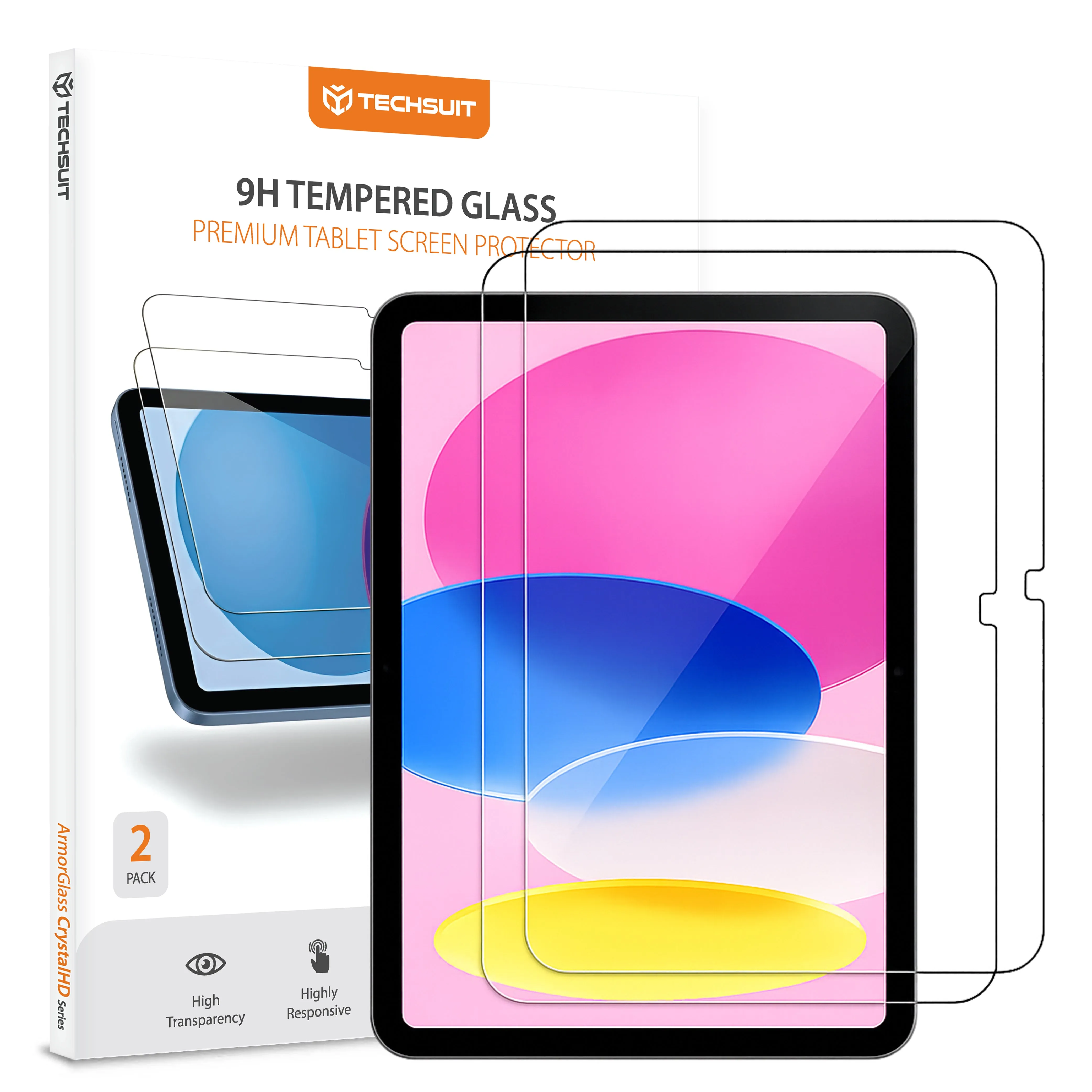 Pellicola protettiva schermo Techsuit ArmorGlass CrystalHD per Apple iPad (2025) / (2022), Vetro Temperato, Full Glue, Set 2 pezzi - immagine 1