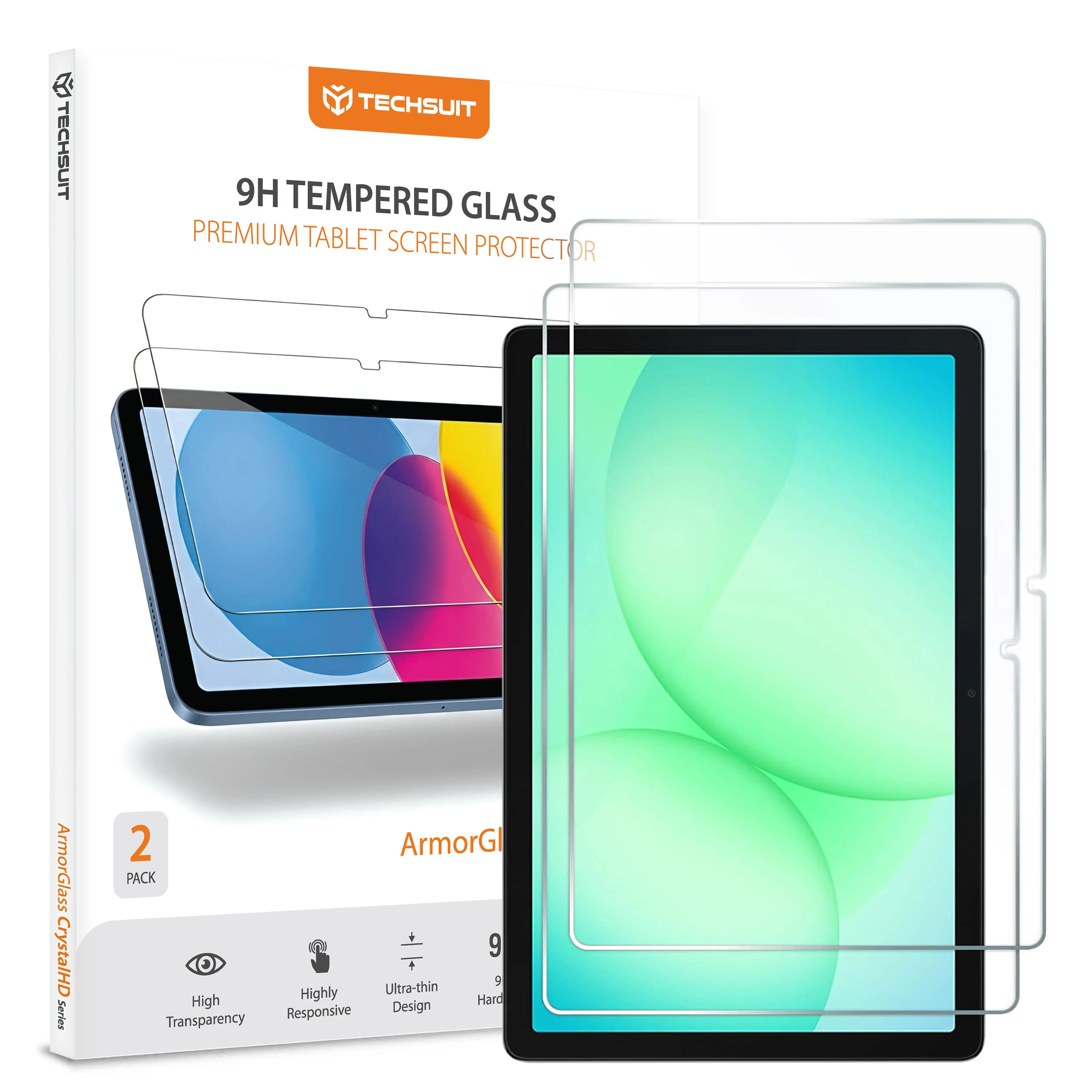 Pellicola protettiva schermo Techsuit ArmorGlass CrystalHD per Samsung Galaxy Tab A11+ / Tab A9+, Vetro Temperato, Full Glue, Set 2 pezzi - immagine 1