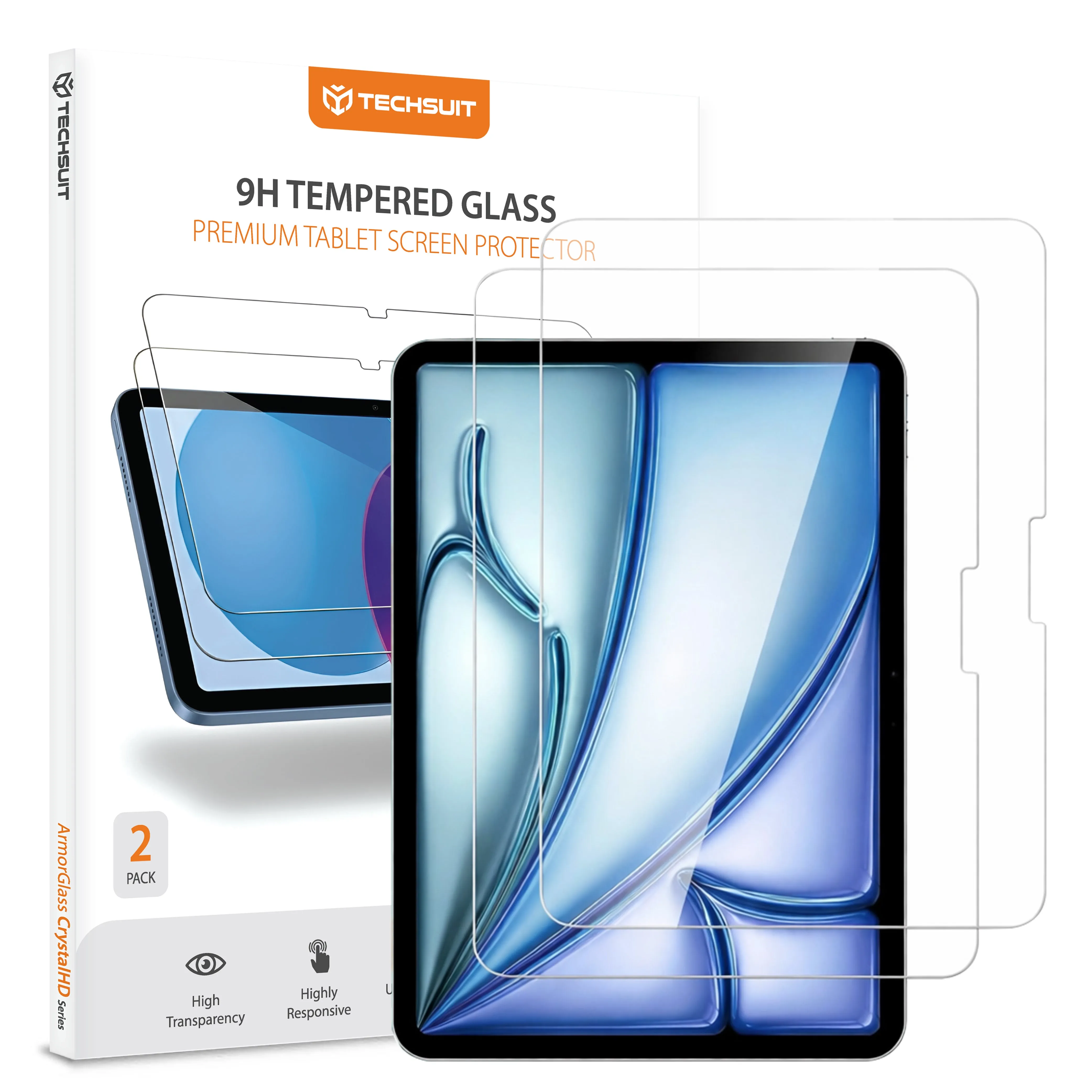 Pellicola protettiva per schermo Techsuit ArmorGlass CrystalHD per Apple iPad Air 11 (2026) / Air 11 (2025), Vetro temperato, Full Glue, Set da 2 pezzi - immagine 1