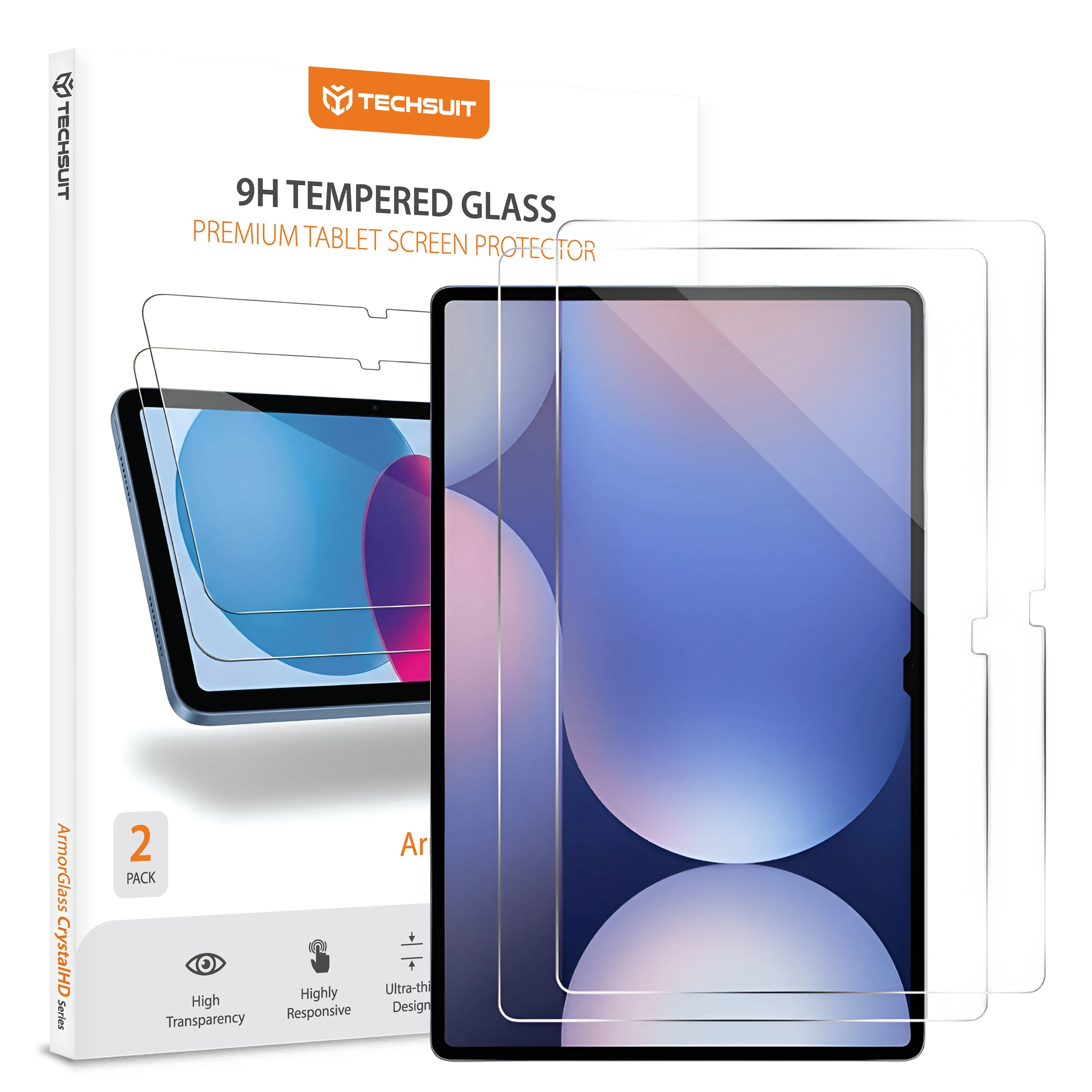Pellicola protettiva schermo Techsuit ArmorGlass CrystalHD per Samsung Galaxy Tab S10+ / Tab S9 FE+, Vetro Temperato, Full Glue, Set 2 pezzi - immagine 1