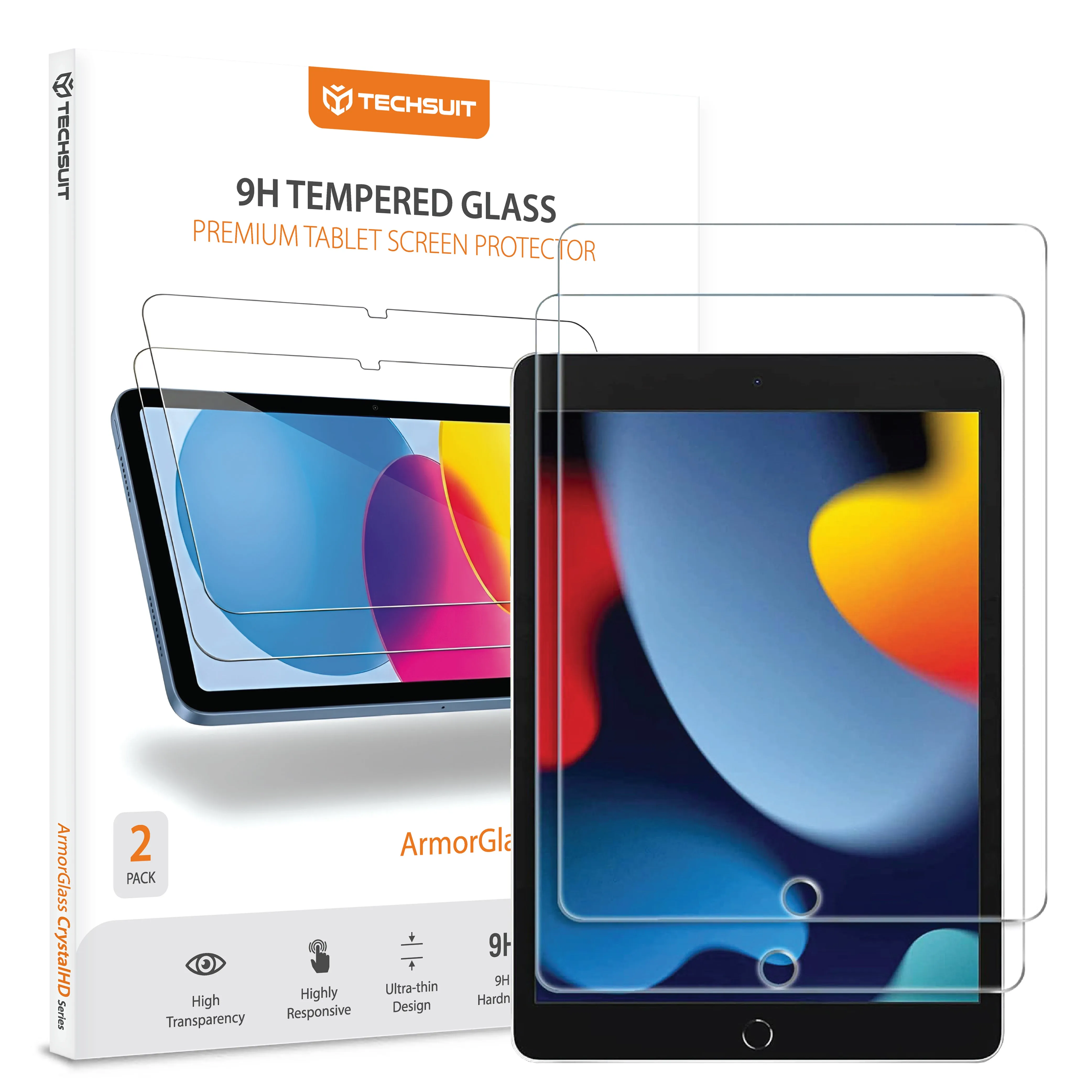 Pellicola protettiva schermo Techsuit ArmorGlass CrystalHD per Apple iPad 10.2 (2021) / 10.2 (2020), Vetro Temperato, Full Glue, Set 2 pezzi - immagine 1