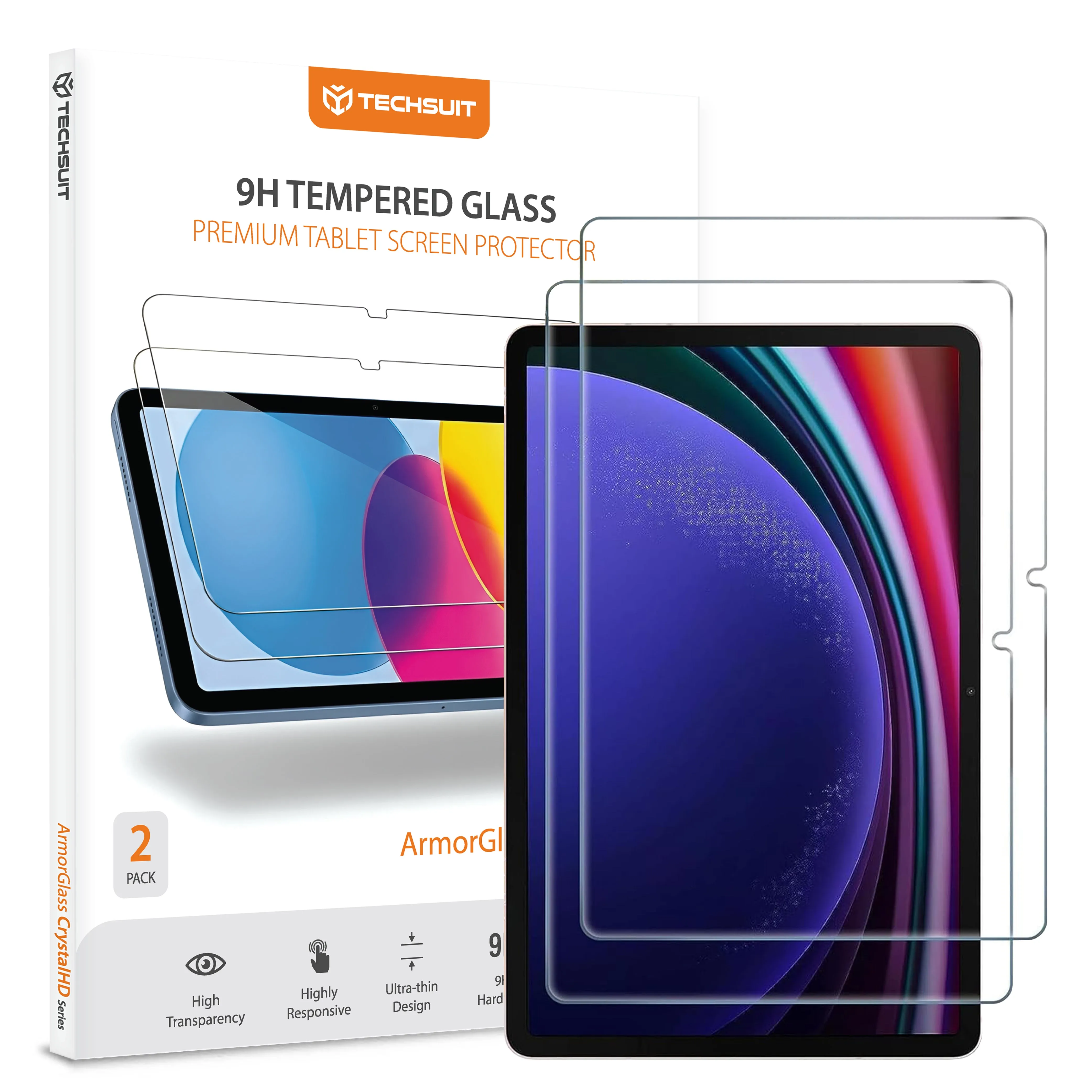Pellicola protettiva schermo Techsuit ArmorGlass CrystalHD per Samsung Galaxy Tab S10 Lite / Tab S10 FE, Vetro Temperato, Full Glue, Set 2 pezzi - immagine 1