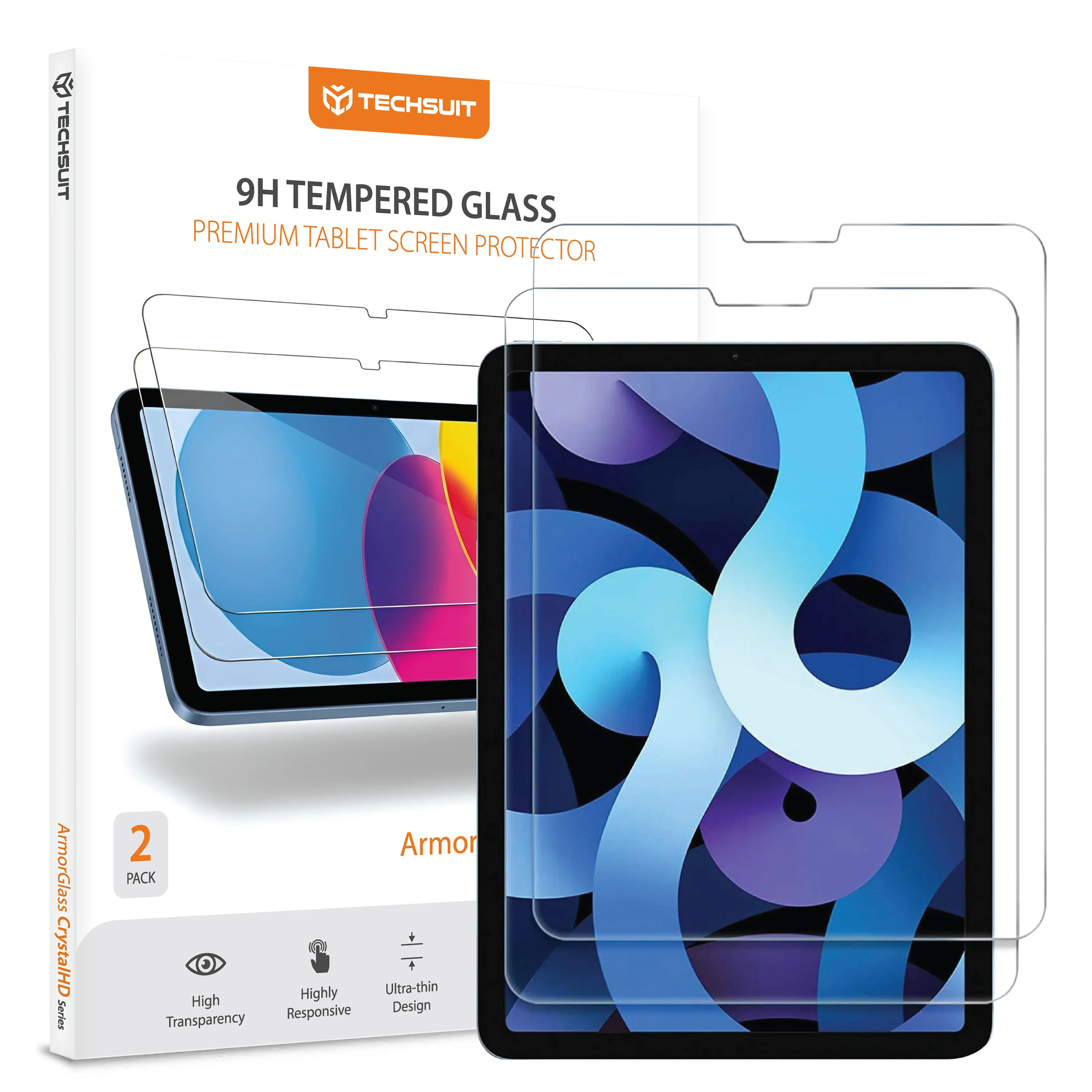 Pellicola protettiva schermo Techsuit ArmorGlass CrystalHD per Apple iPad Air 11 (2024) / Air (2022), Vetro Temperato, Full Glue, Set 2 pezzi - immagine 1