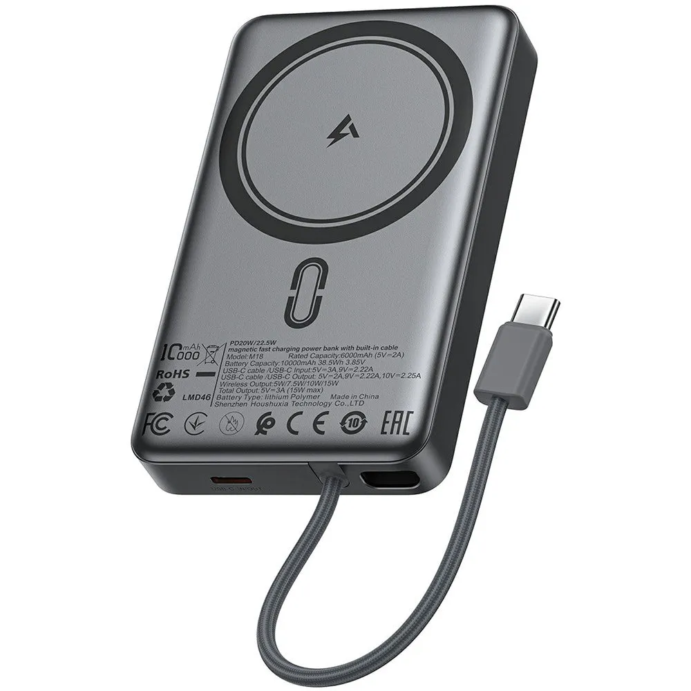 Batteria Esterna Wireless Acefast M18, 10000mAh, 22.5W, PD + FQI, 1 x QI - 2 x USB-C, Nera - immagine 1