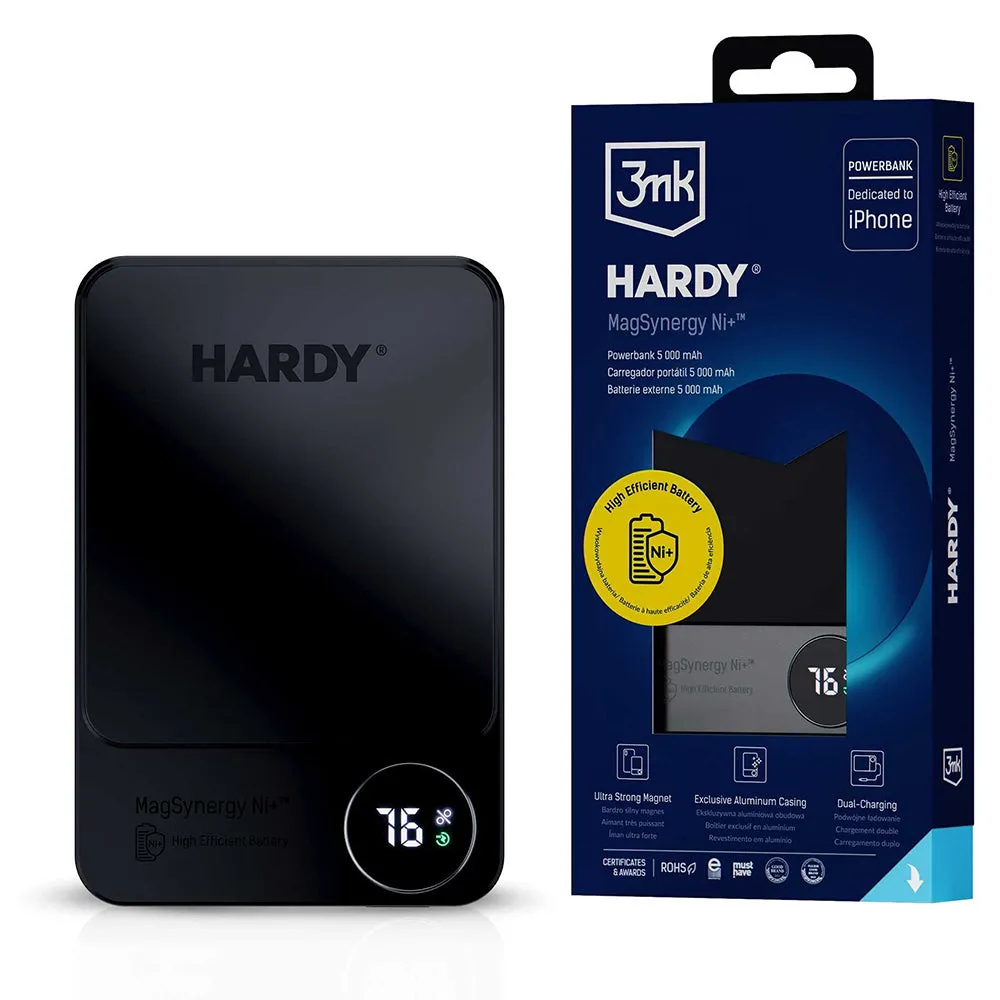 Batteria Esterna Wireless 3MK MagSynergy Ni+, 5000mAh, 22.5W, PD + FQI, 1 x QI - 1 x USB-C, Nera - immagine 1
