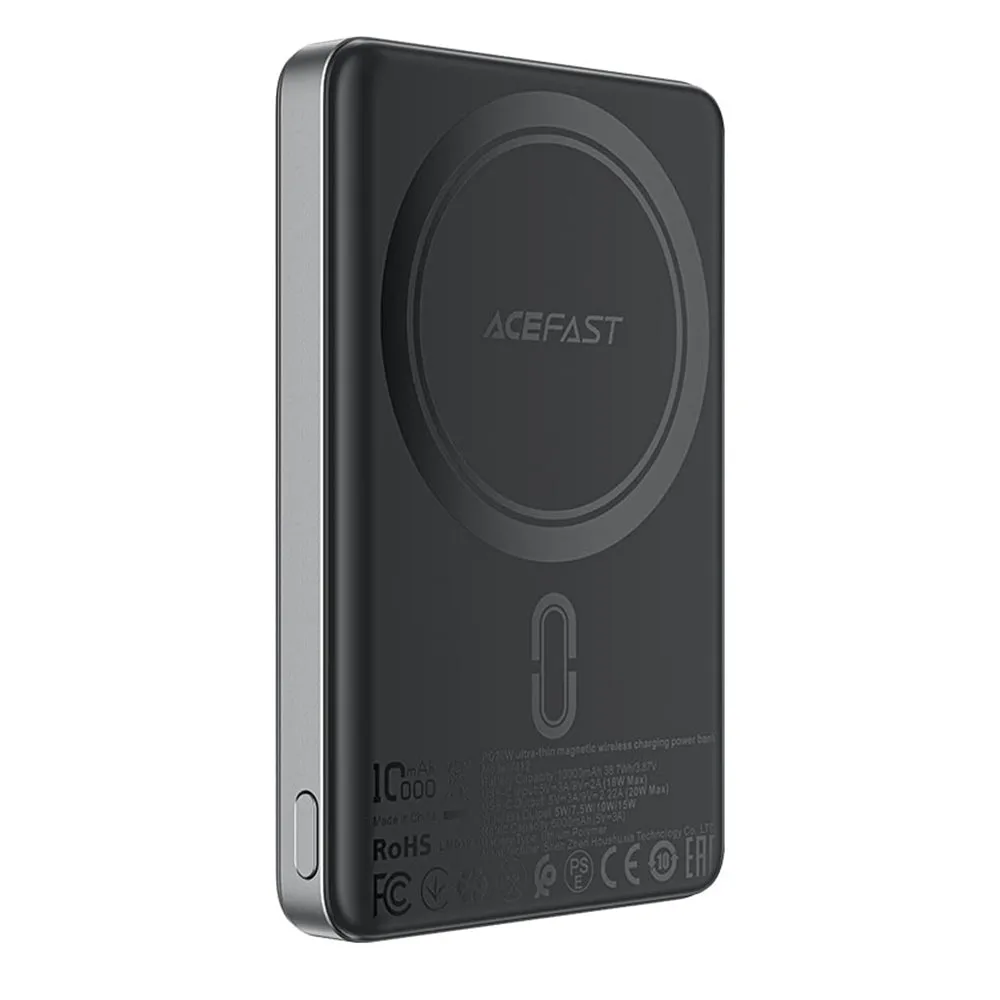 Batteria Esterna Wireless Acefast M12, 10000mAh, 20W, PD + FQI, 1 x QI - 1 x USB-C, Nera - immagine 1
