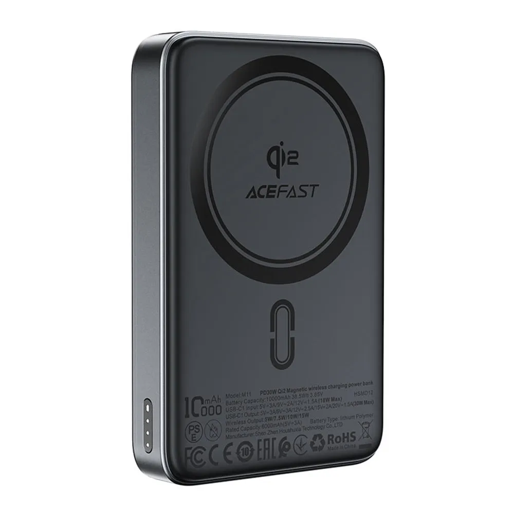 Batteria Esterna Wireless Acefast M11, 10000mAh, 30W, PD + FQI, 1 x QI - 1 x USB-C, Nera - immagine 1