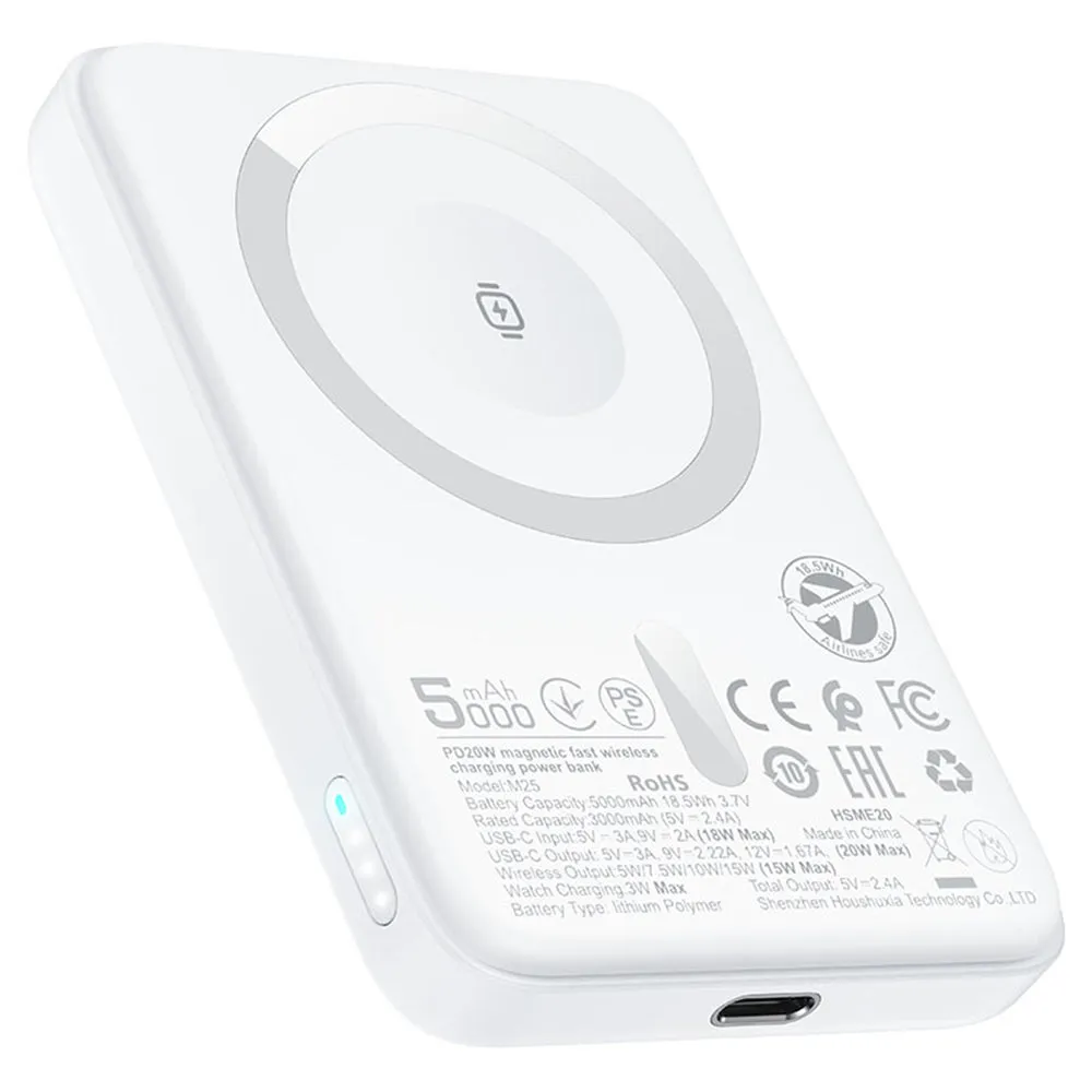 Batteria Esterna Wireless Acefast M25, 5000mAh, 20W, PD + FQI, 1 x QI - 1 x USB-C, Bianca - immagine 1