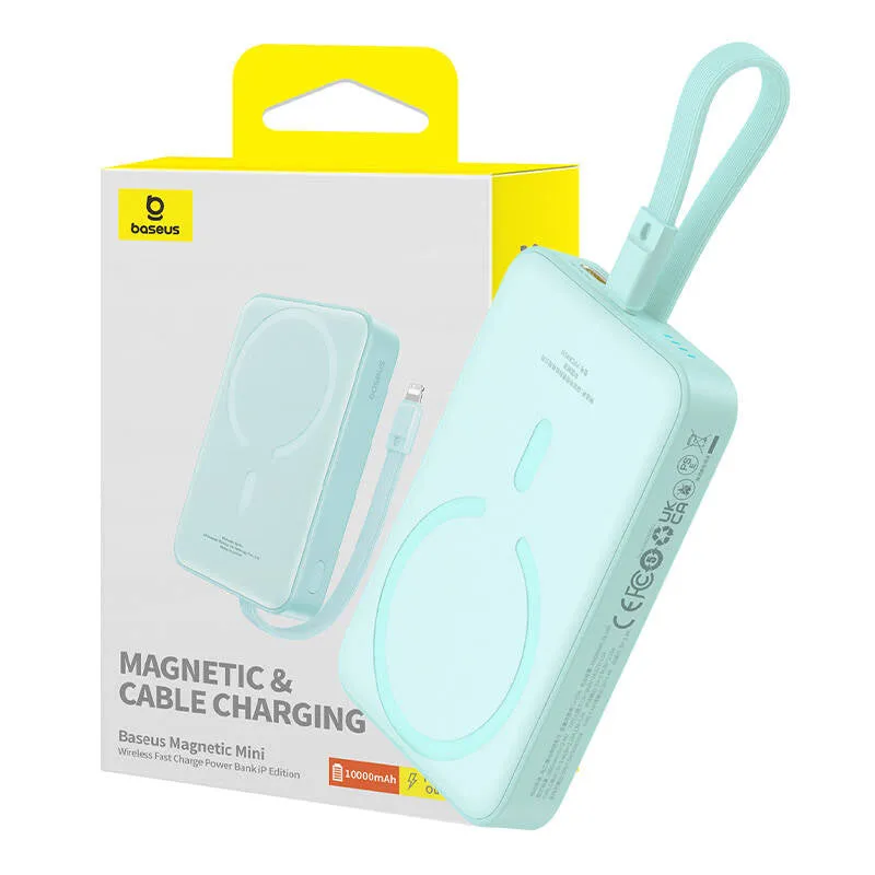 Batteria Esterna Wireless Baseus Magnetic Mini, 10000mAh, 20W, PD + FQI, 1 x Lightning - 1 x QI - 1 x USB-C, Verde P10022109333-00 - immagine 1
