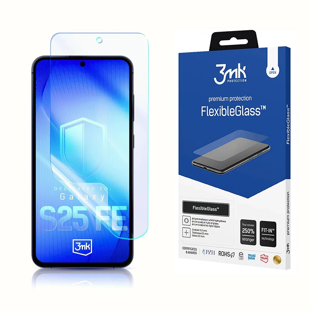 Pellicola Protettiva Schermo 3MK FlexibleGlass per Samsung Galaxy S25 FE, Vetro Flessibile, Full Glue - immagine 1