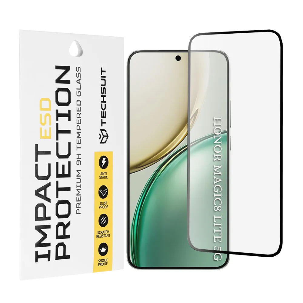Pellicola protettiva Techsuit per Honor Magic8 Lite, Vetro Temperato, Full Glue, Nera - immagine 1