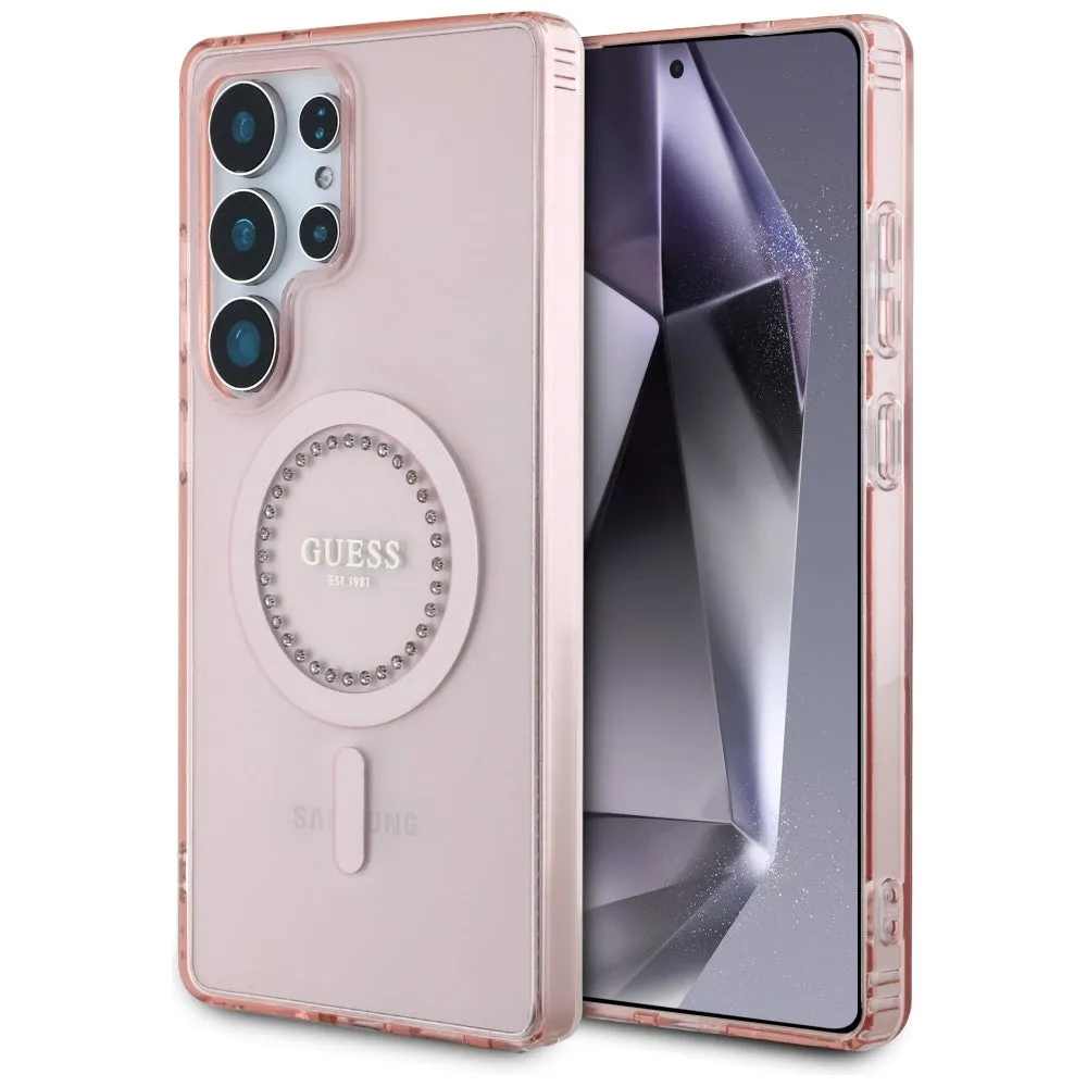 Custodia MagSafe per Samsung Galaxy S25 Ultra S938, Guess, IML Rhinestone, Rosa - immagine 1