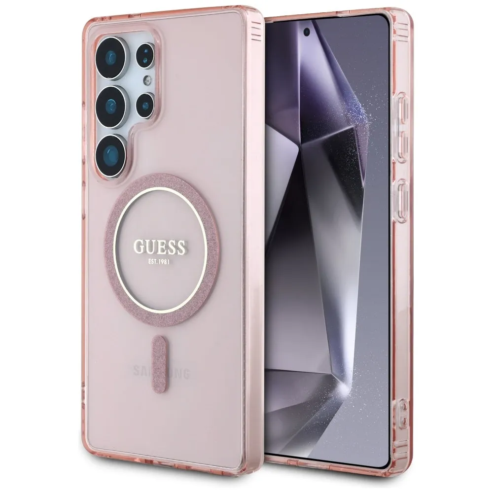 Custodia MagSafe per Samsung Galaxy S25 Ultra S938, Guess, IML Glitter Circle, Rosa - immagine 1