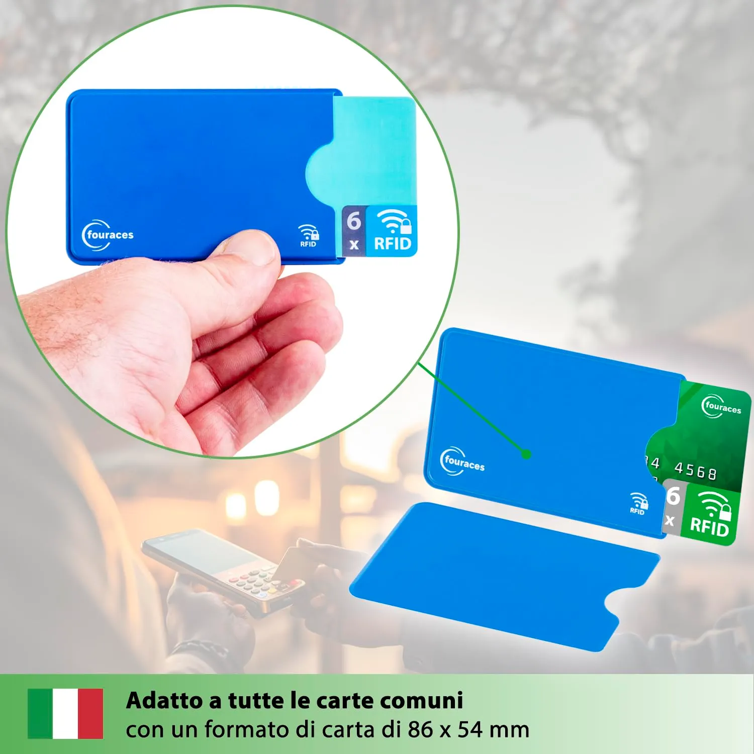 fouraces 6x porta tessere carte di credito con protezione RFID - proteggi tessera, schermato - blocking, protection - immagine 3