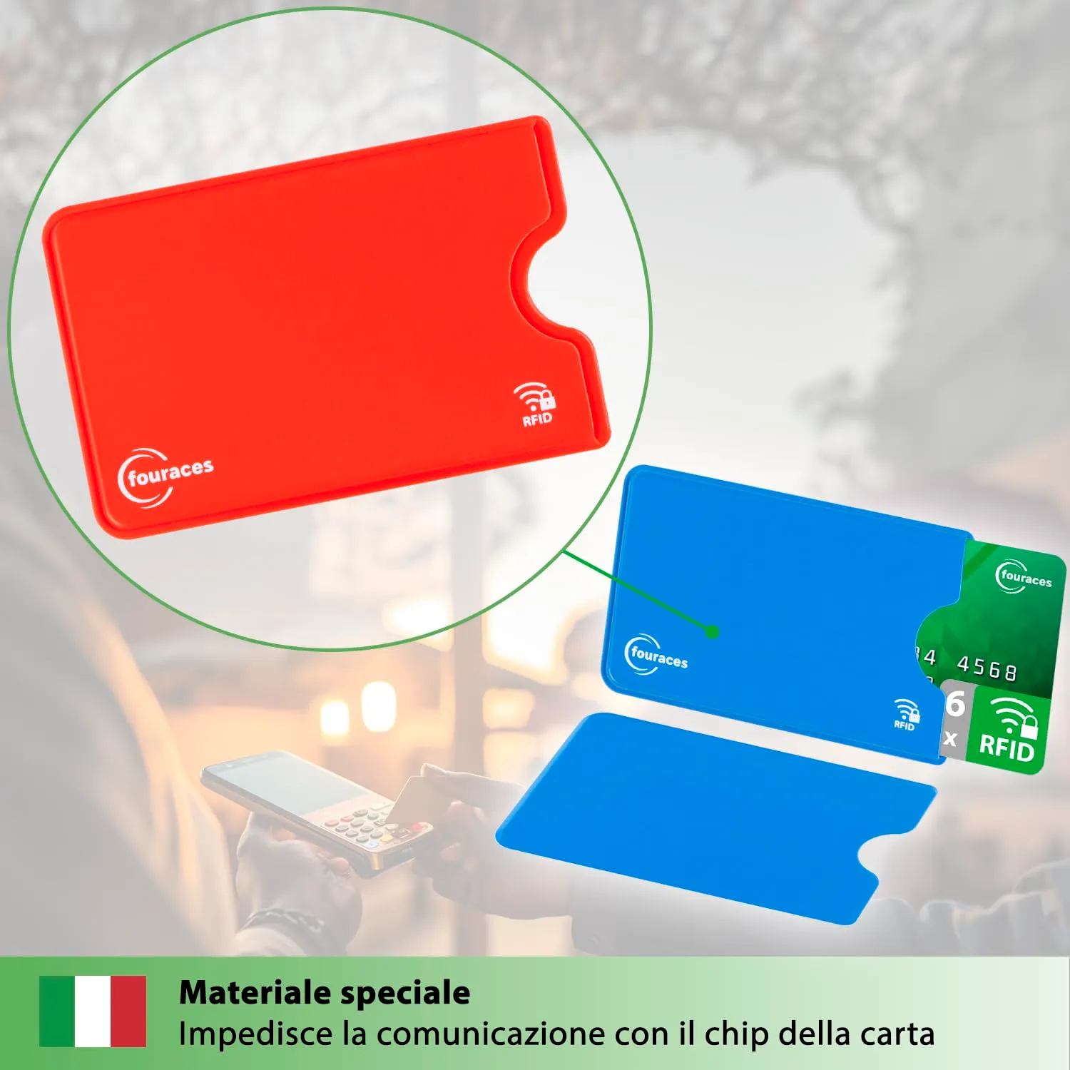fouraces 6x porta tessere carte di credito con protezione RFID - proteggi tessera, schermato - blocking, protection - immagine 4