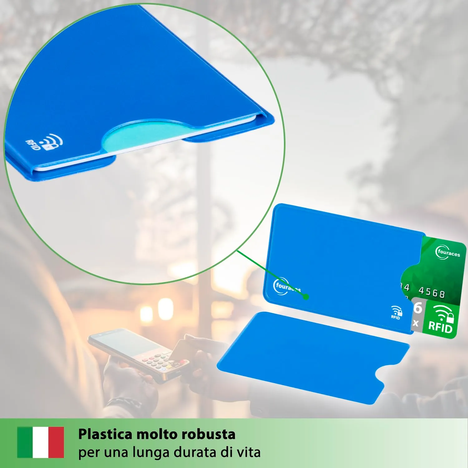fouraces 6x porta tessere carte di credito con protezione RFID - proteggi tessera, schermato - blocking, protection - immagine 7