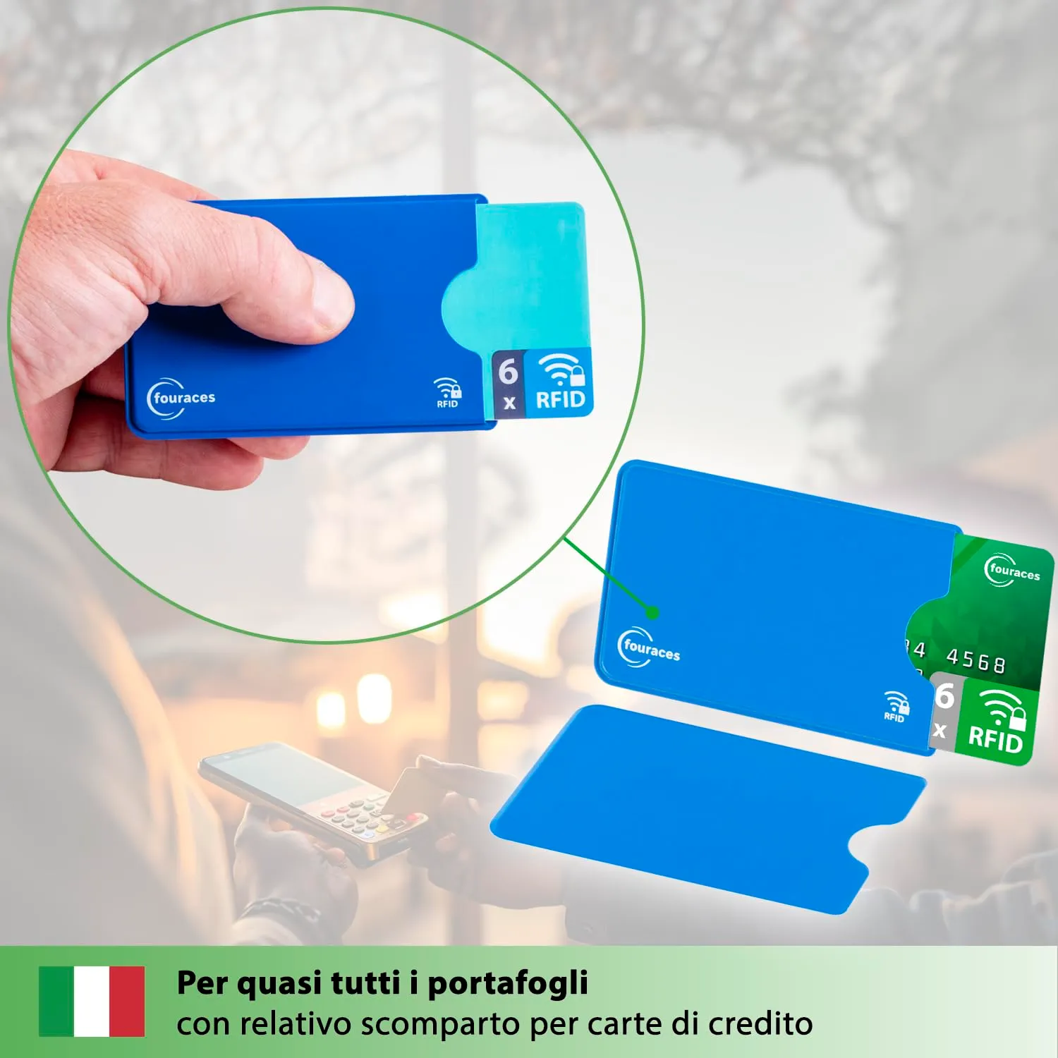 fouraces 6x porta tessere carte di credito con protezione RFID - proteggi tessera, schermato - blocking, protection - immagine 8