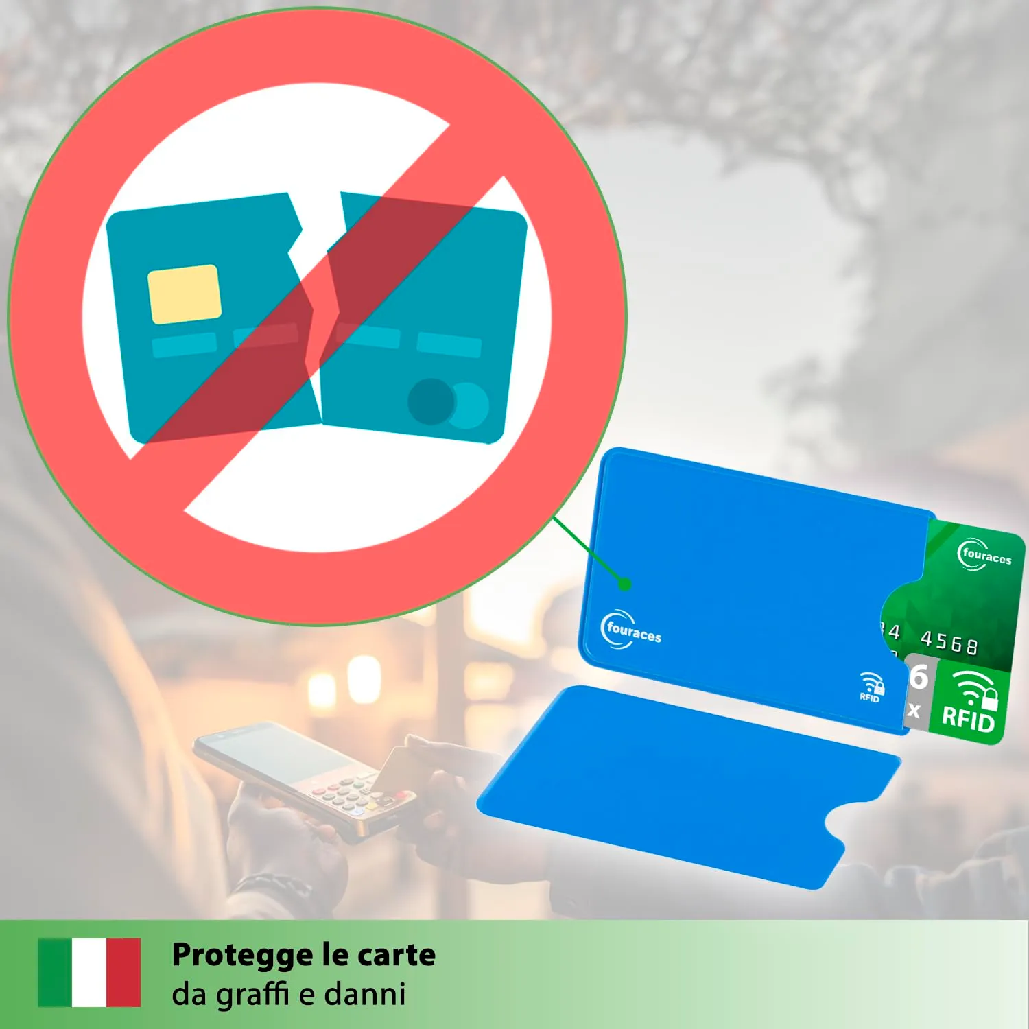 fouraces 6x porta tessere carte di credito con protezione RFID - proteggi tessera, schermato - blocking, protection - immagine 9