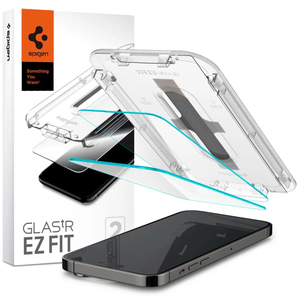 Pellicola Protettiva Schermo Spigen GlastR EZ FIT per Apple iPhone 14 Pro Max, Vetro Temperato, Full Glue, Set 2 pezzi AGL05202 - immagine 1