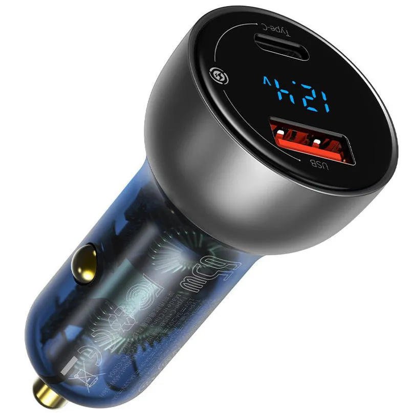 Caricabatterie Auto Baseus, 65W, 5A, 1 x USB-A - 1 x USB-C, Grigio CCKX-C0A - immagine 1