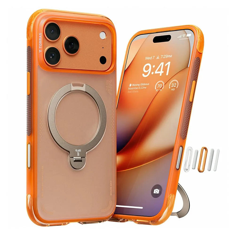 Custodia MagSafe per Apple iPhone 17 Pro, Torras, Ostand Spin Air, Arancione - immagine 1
