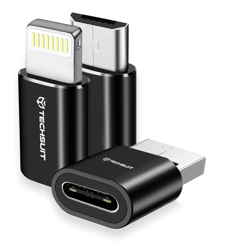 Adattatore Dati e Ricarica USB-C - Lightning / microUSB / USB-A Techsuit A19 TriFlashX 3in1, Nero - immagine 1
