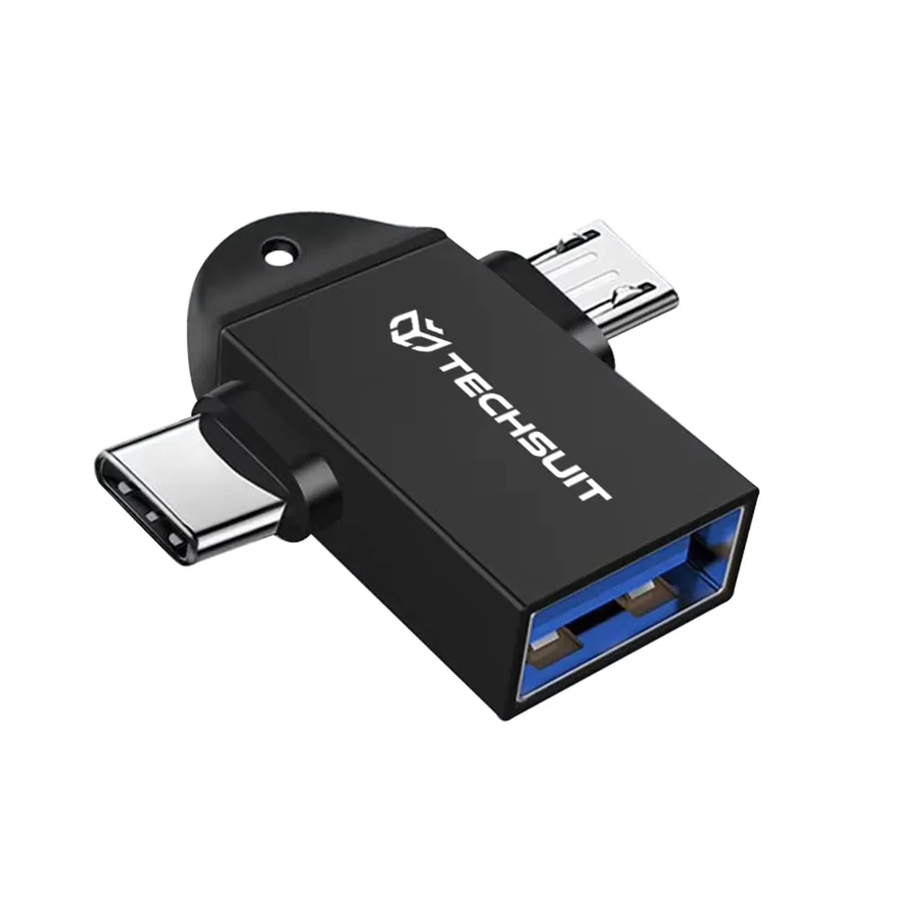 Adattatore OTG microUSB / USB-C - USB-A Techsuit A16 TwoVoltX, Nero - immagine 1