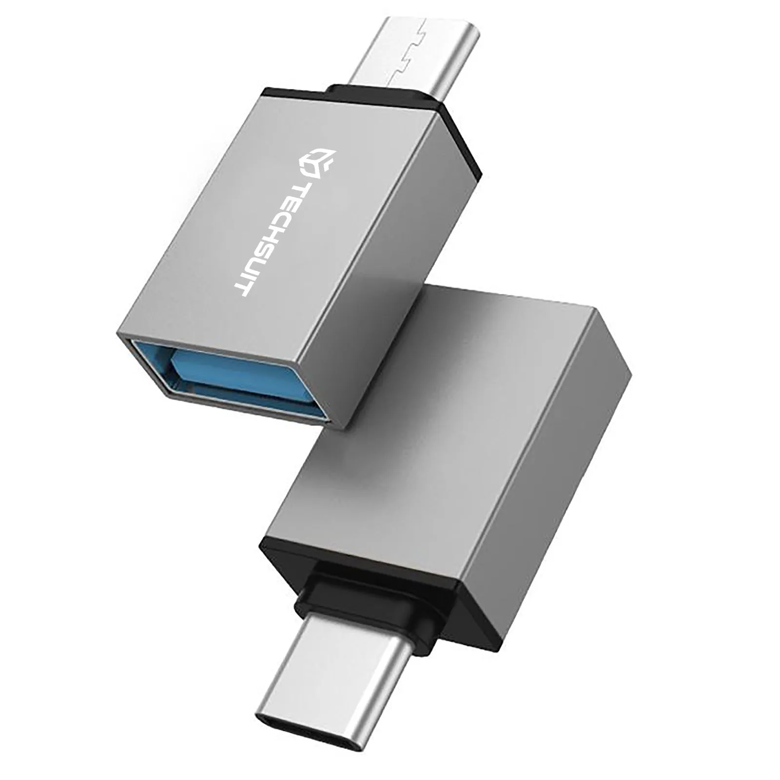Adattatore OTG microUSB / USB-C - USB-A Techsuit A13 DuoVoltX, Grigio, Set 2 pezzi - immagine 1