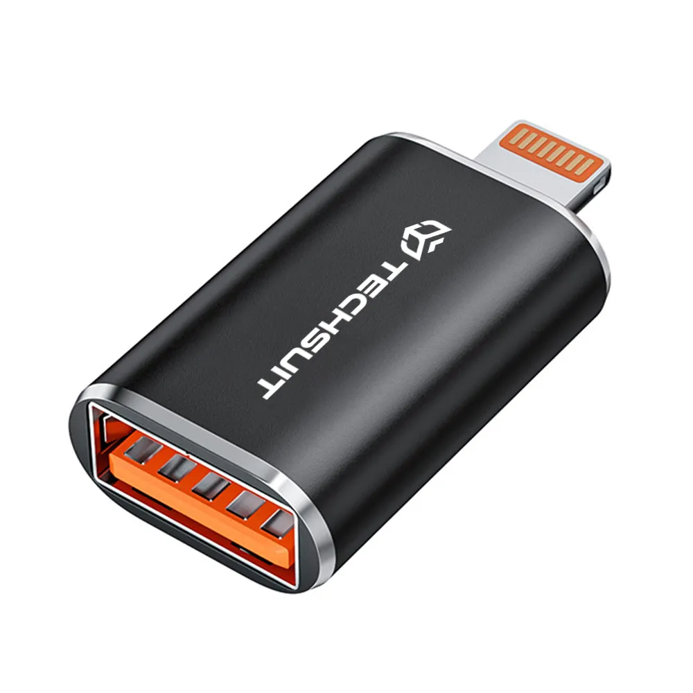 Adattatore OTG Lightning - USB-A Techsuit A6 HyperPort, Nero Arancione - immagine 1