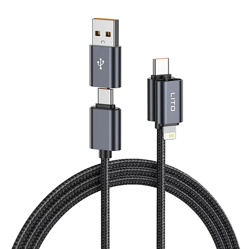 Cavo Dati e Ricarica USB-C / USB-A - USB-C / Lightning Lito LD21, 100W, 1m, Nero - immagine 1