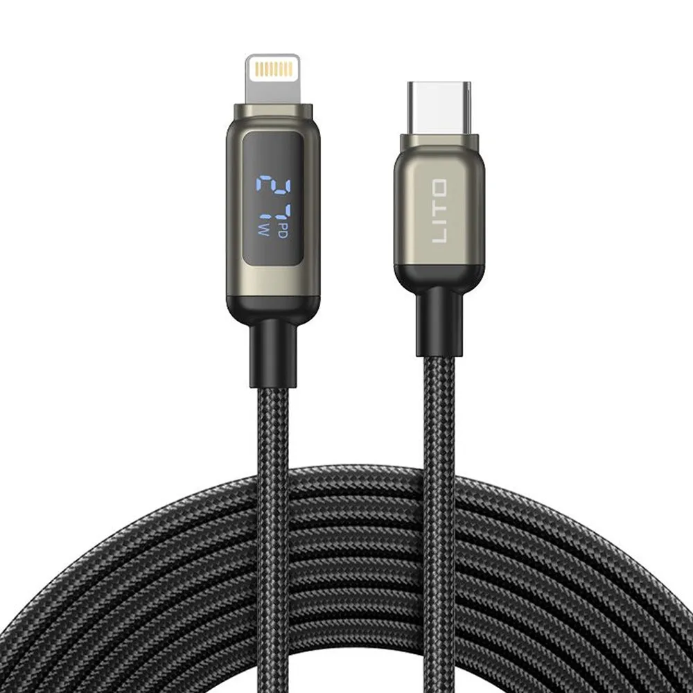 Cavo Dati e Ricarica USB-C - Lightning Lito LD15 Display, 27W, 1m, Nero - immagine 1