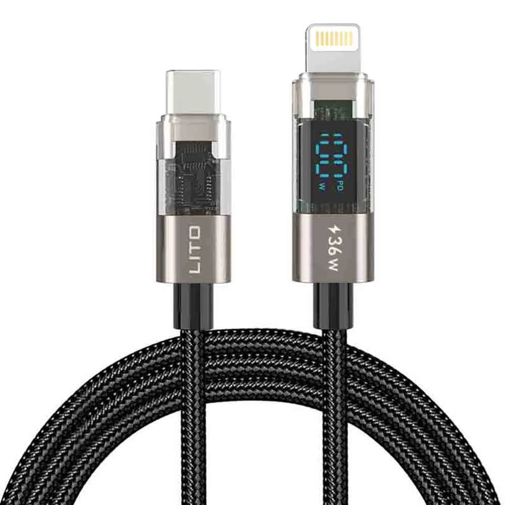 Cavo Dati e Ricarica USB-C - Lightning Lito LD09CL Display, 36W, 1.2m, Nero - immagine 1