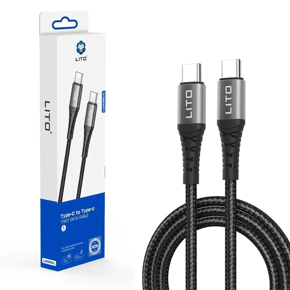 Cavo Dati e Ricarica USB-C - USB-C Lito LD22CC, 60W, 2m, Nero - immagine 1