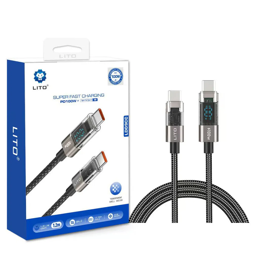 Cavo Dati e Ricarica USB-C - USB-C Lito LD09CC Display, 100W, 1.2m, Nero - immagine 1